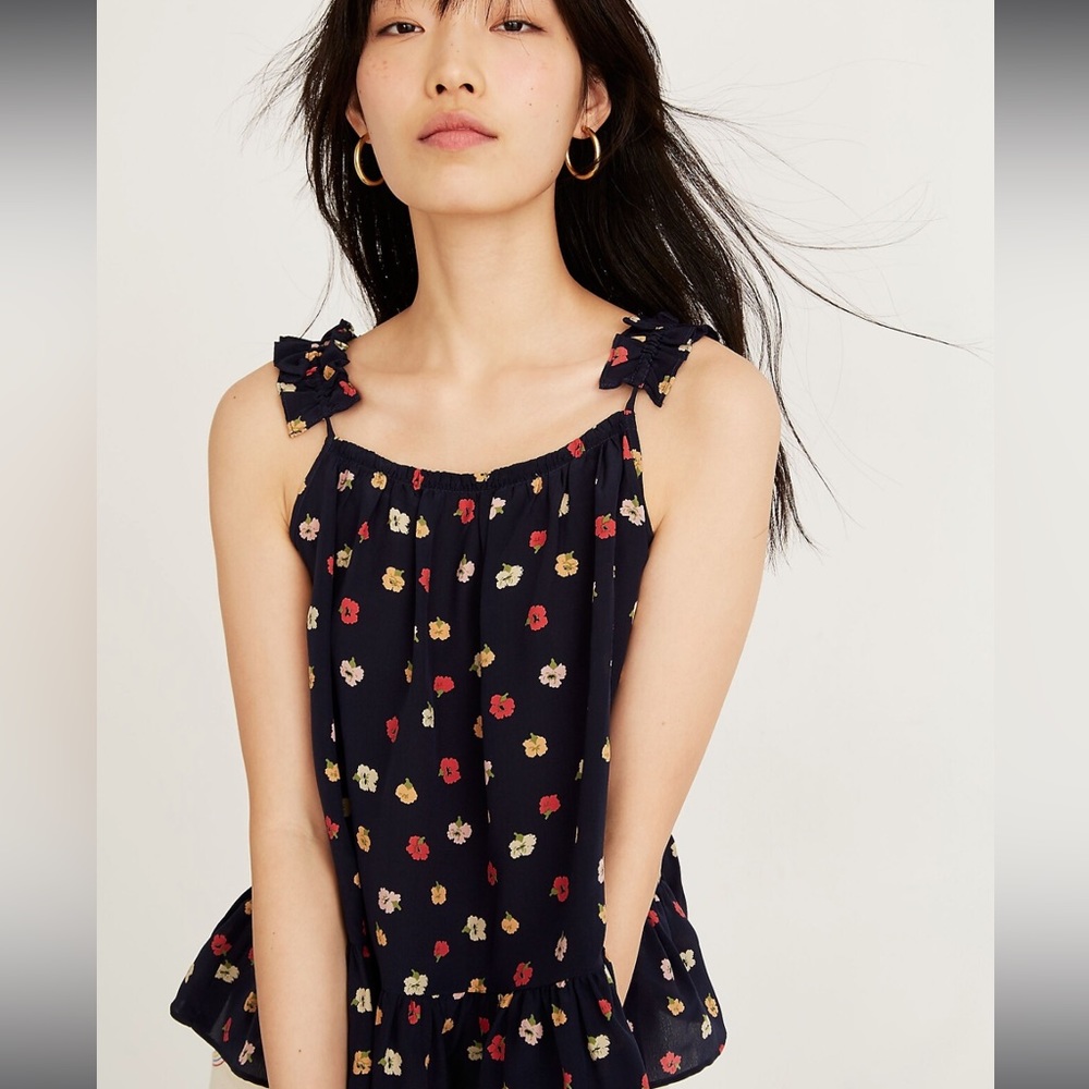 Madewell Silk Ruffle Strap Cami Top In Confetti Floral Size 4